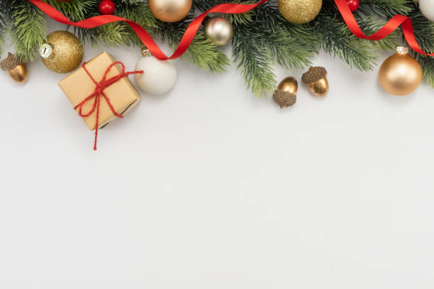 istock Christmas composition. Christmas gifts and decorations on white background. 1447554642