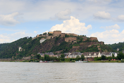 Ehrenbreitstein Fortress at river rhine overlooking the town of Koblenz, Germany