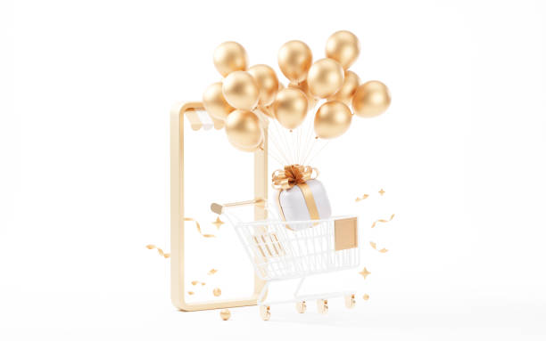 istock Shopping cart with gift boxes, 3d rendering. 1447571374