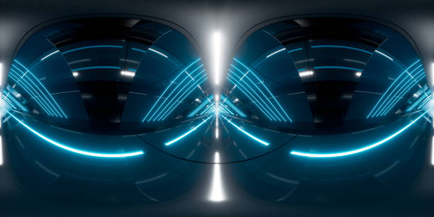 istock Dark tunnel with glowing light illuminated, 3d rendering. 360-degree seamless panoramic view. 1447571430
