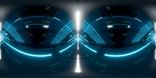 темный туннель со светящимся светом, 3d рендеринг. 360-градусный бесшовный панорамный вид. - night tunnel indoors highway стоковые фото и изображения