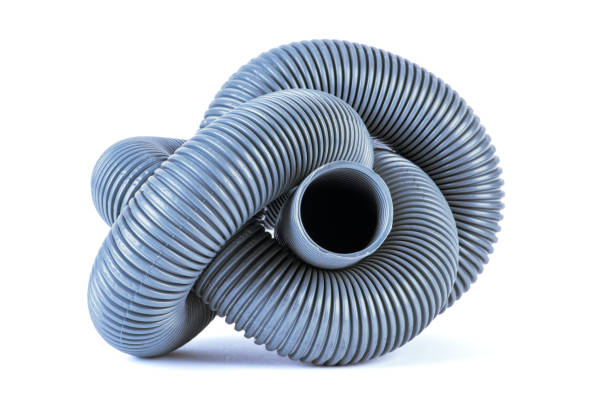 Plastic corrugated pipe used to protection electric installation, isolated on white background