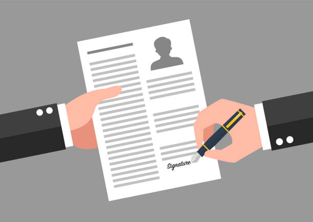 Hand signing a document Hand signing a document. Business concept. Vector illustration witness signature stock illustrations