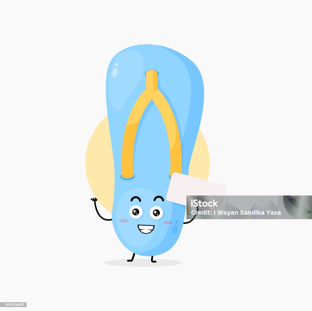 Fip Flops Character Cute Flip Flops Character Smiling With Blank Paper Stock Illustration ...