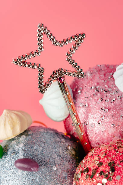 istock Decorative ice cream balls decorated for Christmas on studio background 1447578435
