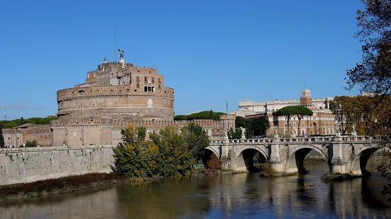 Rome, Italy – November 22, 2022: Castel Sant'Angelo, 135 AD , is the sepulcher of the Roman emperor Hadrian, later became a fortress of the Pope