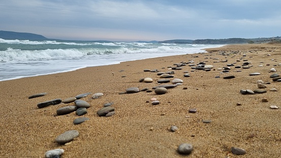 The pebble stones on the beach in Greece