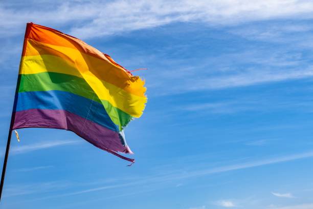 istock Ripped LGBTQ flag against the blue sky 1447589649