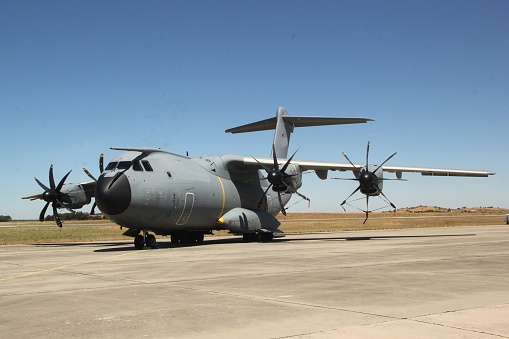 The Military transport on runway ready to take off