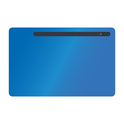 The illustration of a blue tablet over the white background