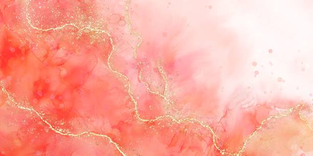 istock Digital alcohol ink illustration with golden stripes. 1447593879