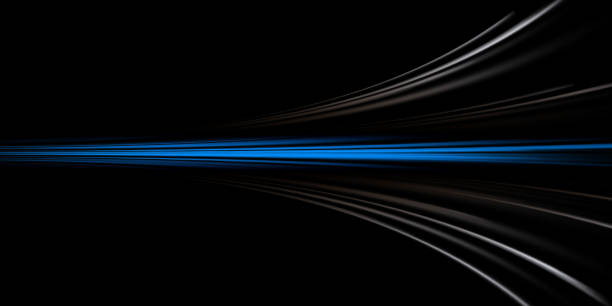 istock Abstract blue light trails in the dark, motion blur effect 1447594770
