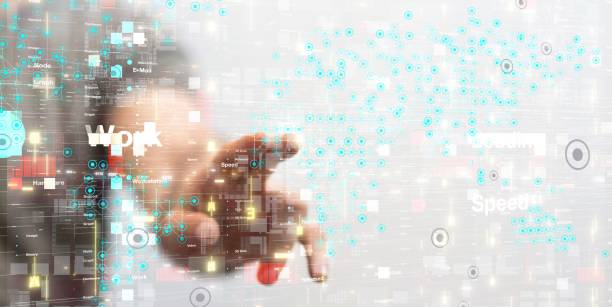 istock Hand reaching for the illustrated lines and dots 1447596316