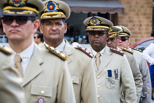 salvador, bahia, brazil - january 21, 2022: Federal Highway Police officers next to a vehicle at the regional superintendence in the city of Salvador.