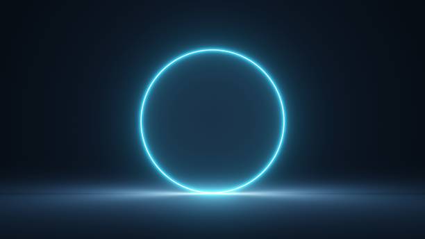 istock 3D rendering of a futuristic blue led round light on a dark background 1447604531