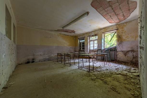 istock Dilapidated classroom in an abandoned children's home 1447604601