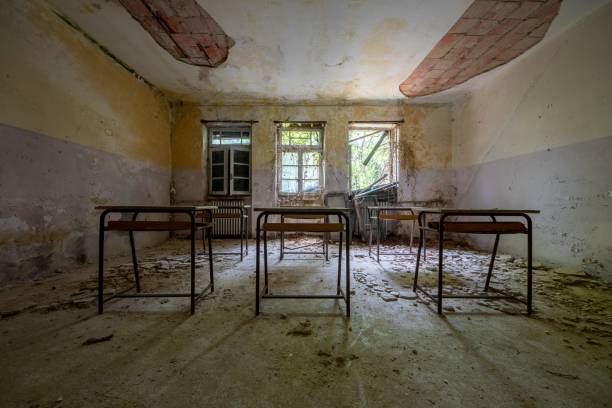 istock Dilapidated classroom in an abandoned children's home 1447604604