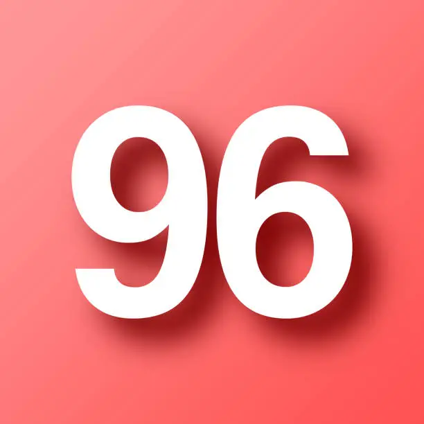 Vector illustration of 96 - Number Ninety-six. Icon on Red background with shadow