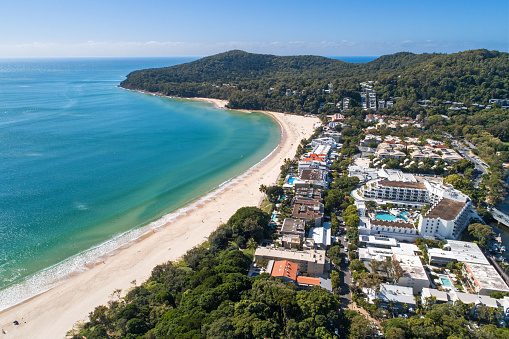 An Island view of Noosaville and the different apartments on the side in Queensland, Australia