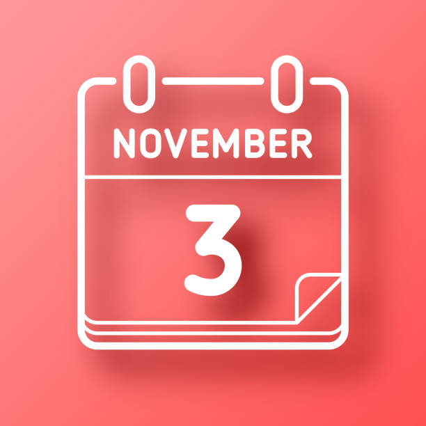 ilustraciones, imágenes clip art, dibujos animados e iconos de stock de 3 de noviembre. icono sobre fondo rojo con sombra - calendar november month three dimensional shape