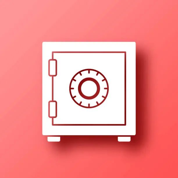 Vector illustration of Strongbox. Icon on Red background with shadow