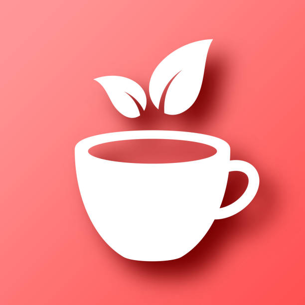 ilustrações de stock, clip art, desenhos animados e ícones de cup and tea leaves. icon on red background with shadow - green tea tea tea cup cup