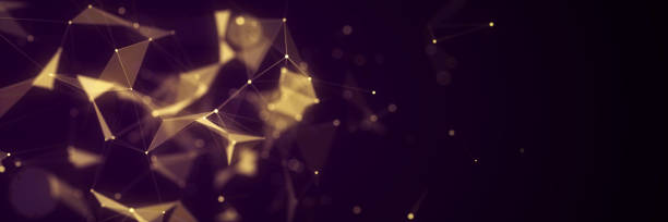 istock Abstract geometric background with connecting gold points and lines. Abstract dark digital background. Network concept. Big data complex with compounds. 3D rendering. 1447610042