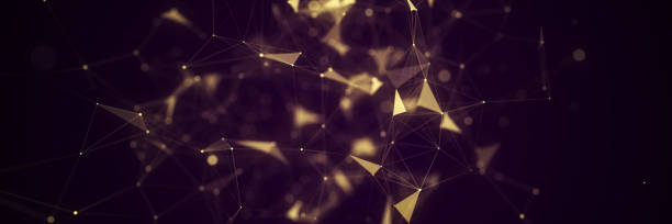 istock Abstract geometric background with connecting gold points and lines. Abstract dark digital background. Network concept. Big data complex with compounds. 3D rendering. 1447610074