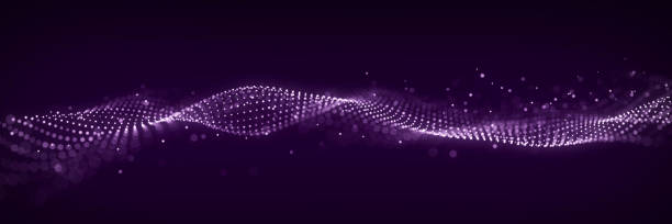 istock Dynamic sound wave. Musical particle pulsing. Purple energy flow concept. 3D rendering. 1447610130