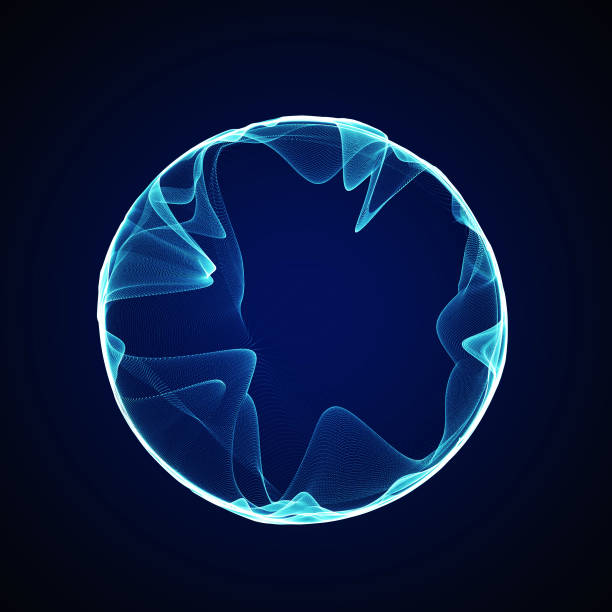 istock Spherical equalizer for music. Round sound wave of particles. Musical abstract blue background. 3D rendering. 1447610199