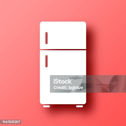 istock Refrigerator. Icon on Red background with shadow 1447610207