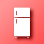 istock Refrigerator. Icon on Red background with shadow 1447610207