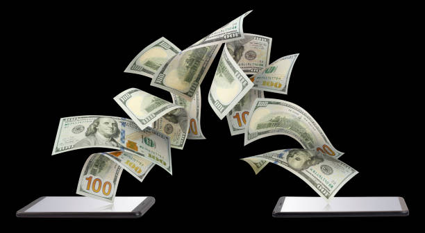 istock Online mobile money transfer on black 1447611701