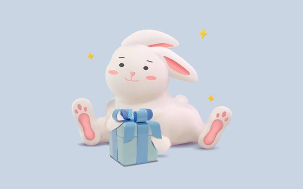 istock 3D vector illustration of white rabbit with a gift box. Symbol of the New Year 2023. 1447611721