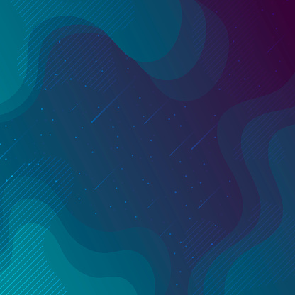 Modern and trendy background. Beautiful starry sky with fluid, geometric and gradient shapes. This illustration can be used for your design, with space for your text (colors used: Green, Blue, Purple, Black). Vector Illustration (EPS10, well layered and grouped), format (1:1). Easy to edit, manipulate, resize or colorize.