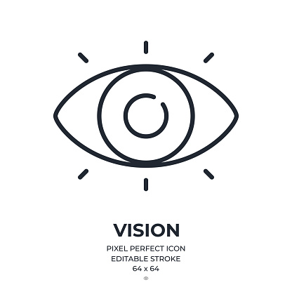 Vision editable stroke outline icon isolated on white background flat vector illustration. Pixel perfect. 64 x 64.