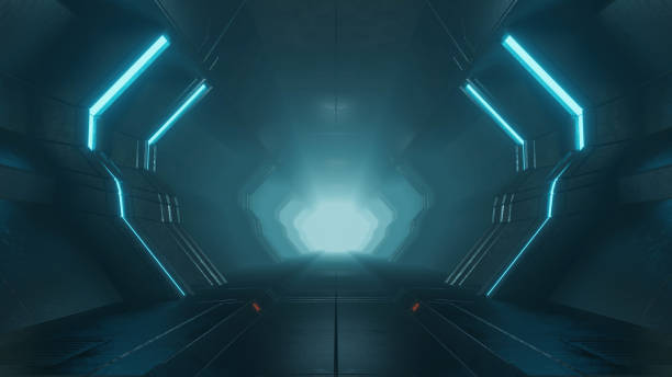 istock Rendering of a blue science fiction tunnel 1447620573