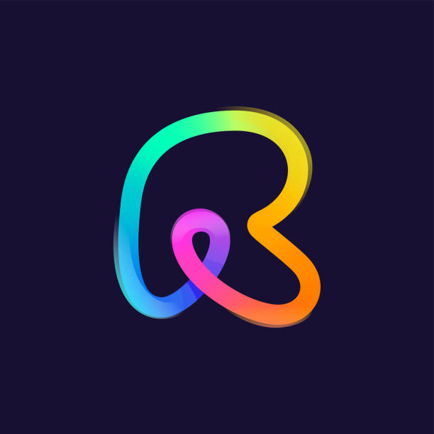 Letter R logo. Rainbow gradient one line icon. Overlapping multicolor emblem with glossy shine. Ideal for colorful app, street art design, bright advertising, toy packaging, multimedia identity. letter r stock illustrations