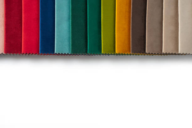 istock Multi colored set of upholstery fabric samples for selection, collection of textile swatches 1447623331