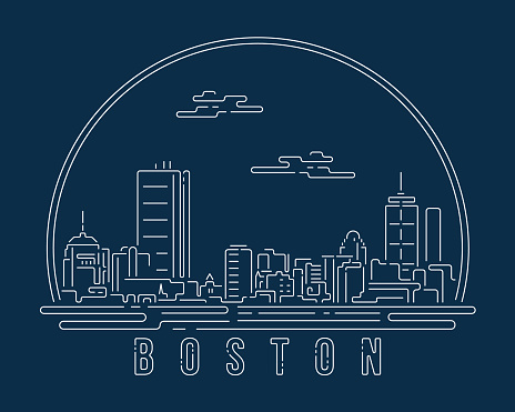 Cityscape with white abstract line corner curve modern style on dark blue background, building skyline city vector illustration design - Boston