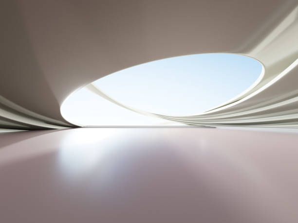 istock 3d render of abstract futuristic architecture with concrete floor. 1447624740