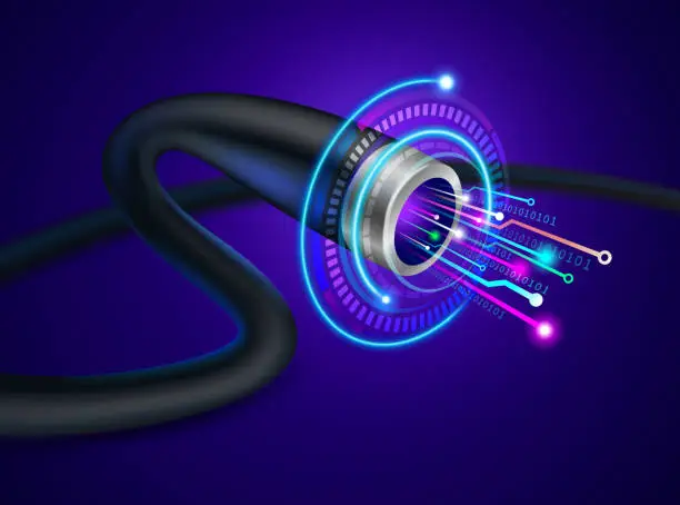 Vector illustration of Fiber optic cable digital