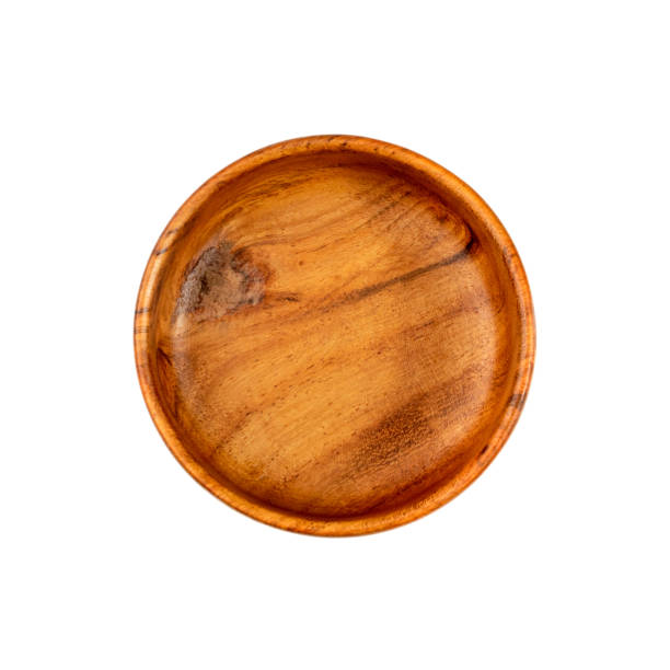 istock Empty Wood Bowl Isolated, Wooden Bowl on White Background Top View, Rustic Mock Up 1447628516
