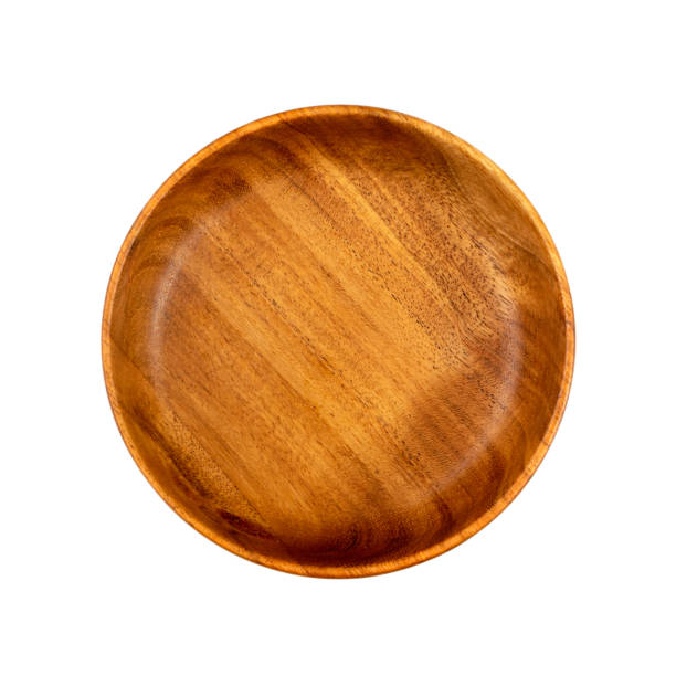 istock Empty Wood Bowl Isolated, Wooden Bowl on White Background Top View, Rustic Mock Up 1447628517