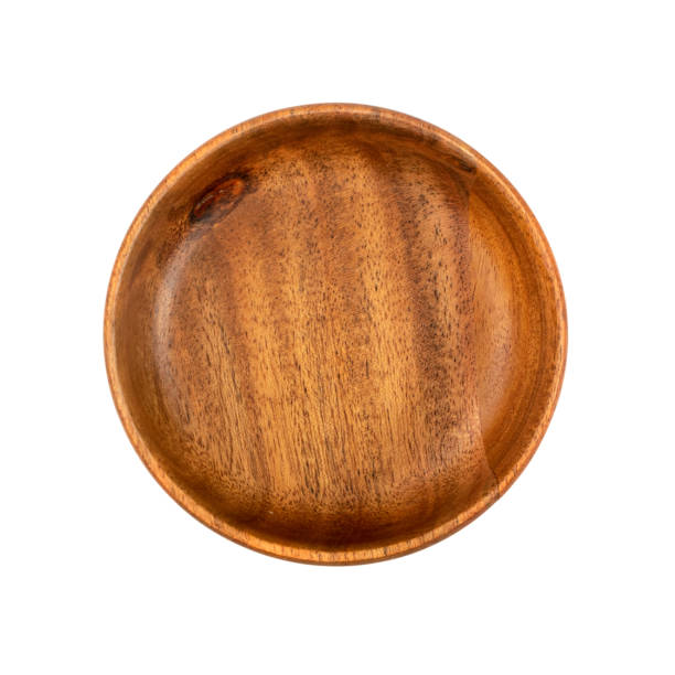 istock Empty Wood Bowl Isolated, Wooden Bowl on White Background Top View, Rustic Mock Up 1447628523