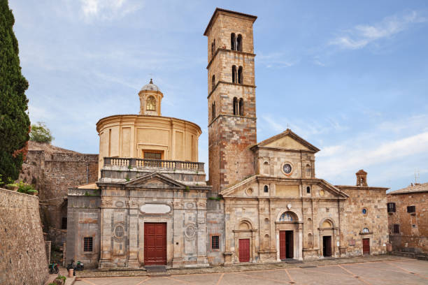 Bolsena, Viterbo, Lazio, Italy: the medieval Basilica of Santa Cristina in the ancient town on the lake shore, the church is known for being the site of a Eucharistic Miracle in 1263 stock photo