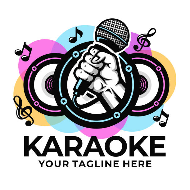illustrazioni stock, clip art, cartoni animati e icone di tendenza di illustrazione vettoriale del design del logo del karaoke - karaoke