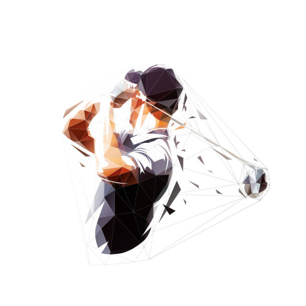 illustrations, cliparts, dessins animés et icônes de logo du joueur de golf, illustration vectorielle isolée polygonale basse, dessin géométrique à partir de triangles. portrait de golfeur - golf playing men ball