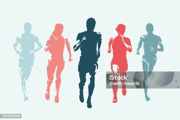 달리기 달리는 사람들 남자와 여자 정면도 격리된 벡터 실루엣 세트 잉크 그리기 달리기에 대한 스톡 벡터 아트 및 기타 이미지 ...