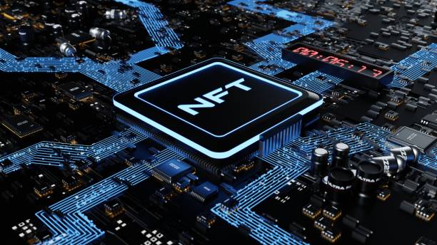 istock Cyan Backlit Motherboard With A NFT Chip 1447637150